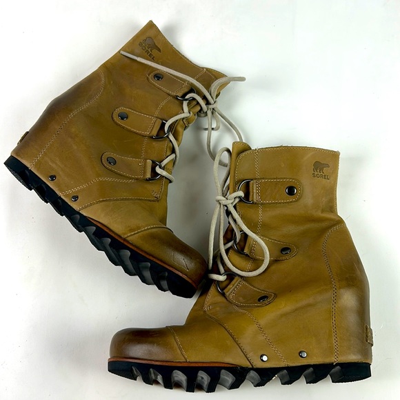 Sorel Shoes - Sorel Joan of Arc wedge boots womens khaki wedge heel tan